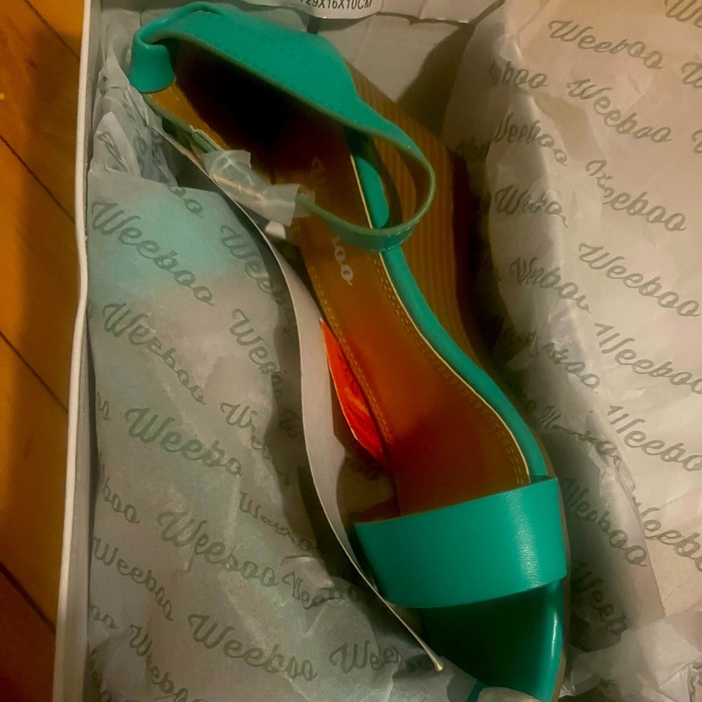 Mint green retro Weeboo wedge sandals 8.5 women’s New in Box
